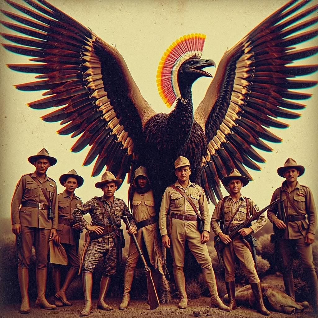 Apache Scout and Prehistoric Bird in Vintage Photo