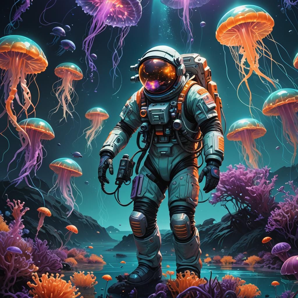 Astronaut on Ocean Floor in Fantasy Concept Art Style