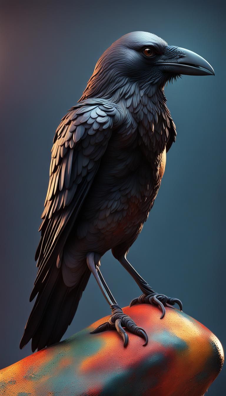 Detailed 3D Crow Portrait with Dramatic Lighting