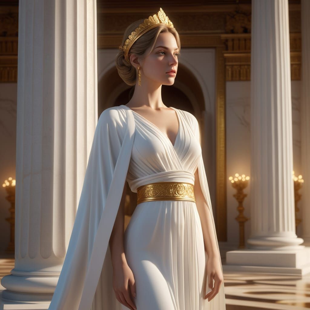 Divine Greek Goddess in Ethereal Marble Temple