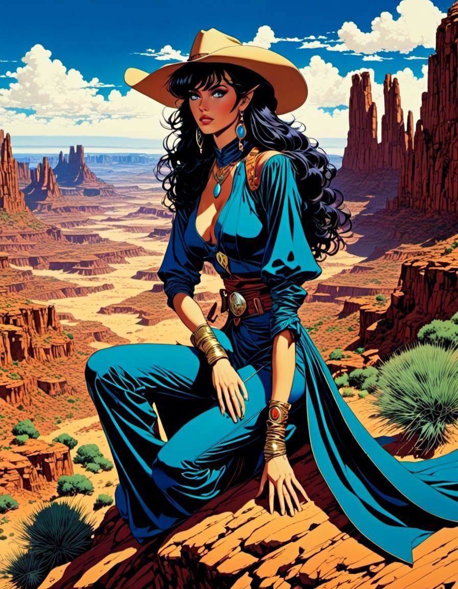 Alluring Wild West Elf in 80s Anime Style