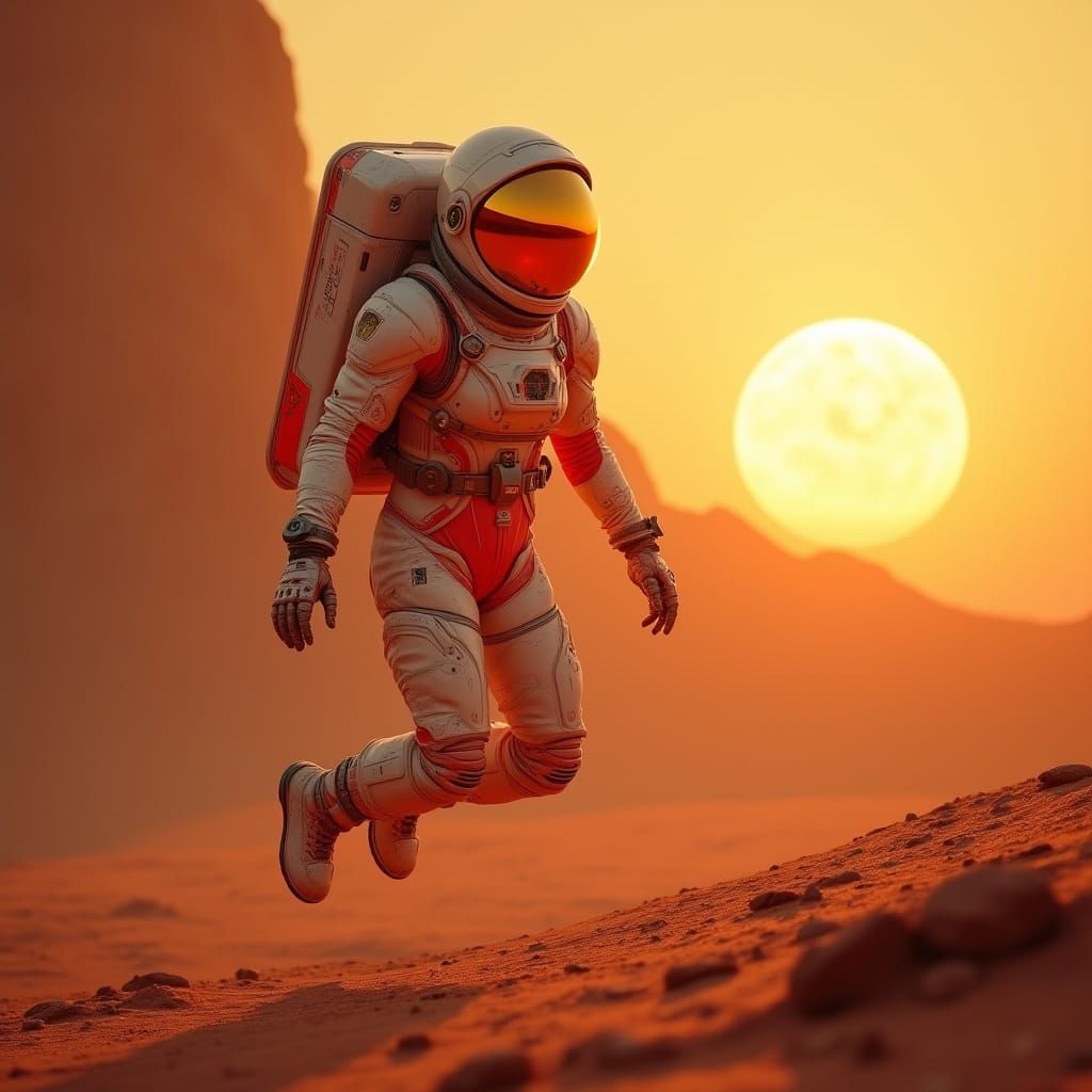 Heroic Female Astronaut in Breathtaking Mars Landscape