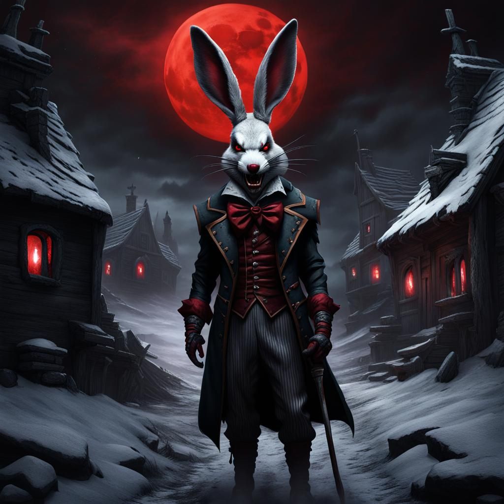 Evil Rabbit Clown in Ruined Nordic Village