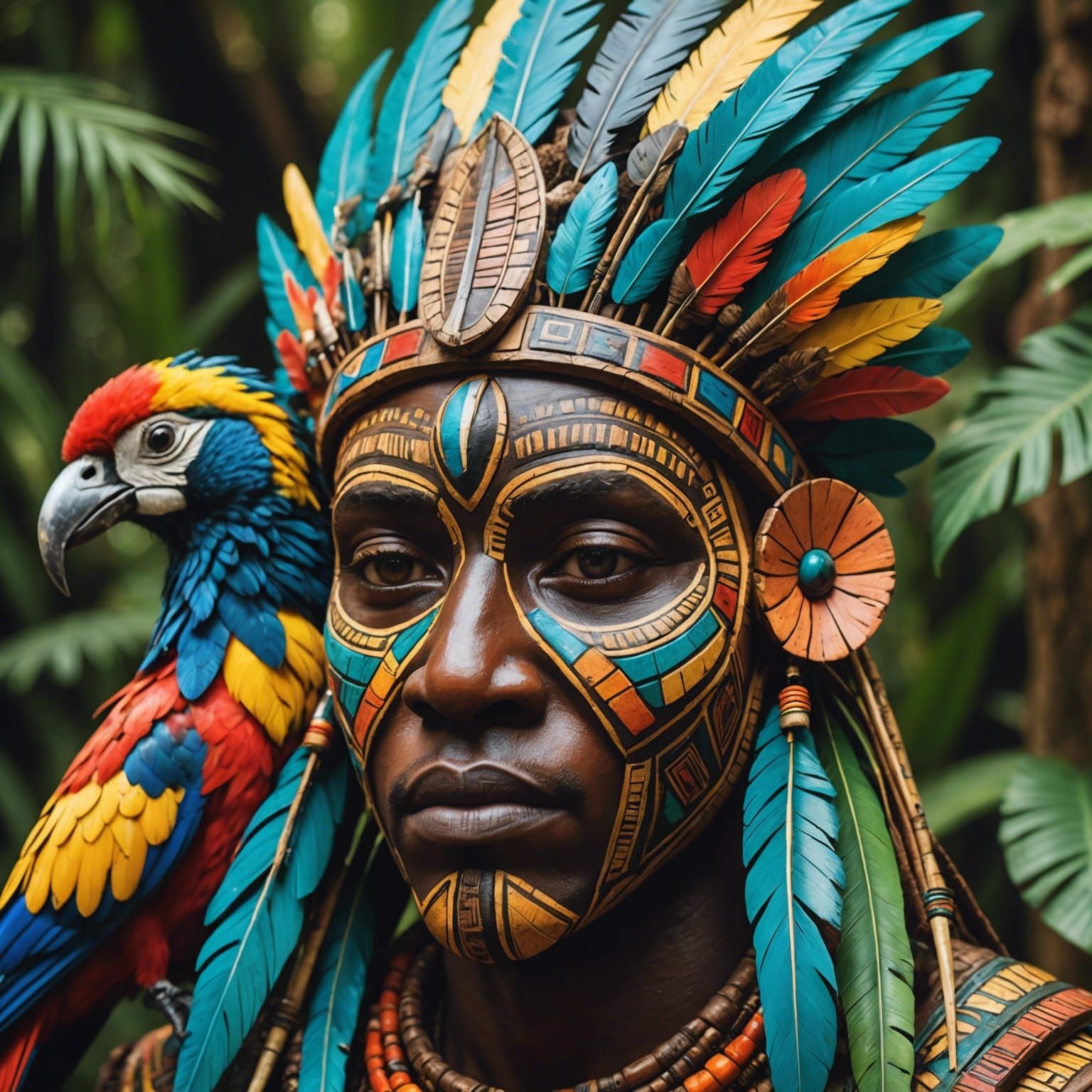Detailed African Tribal Mask in Jungle Scene