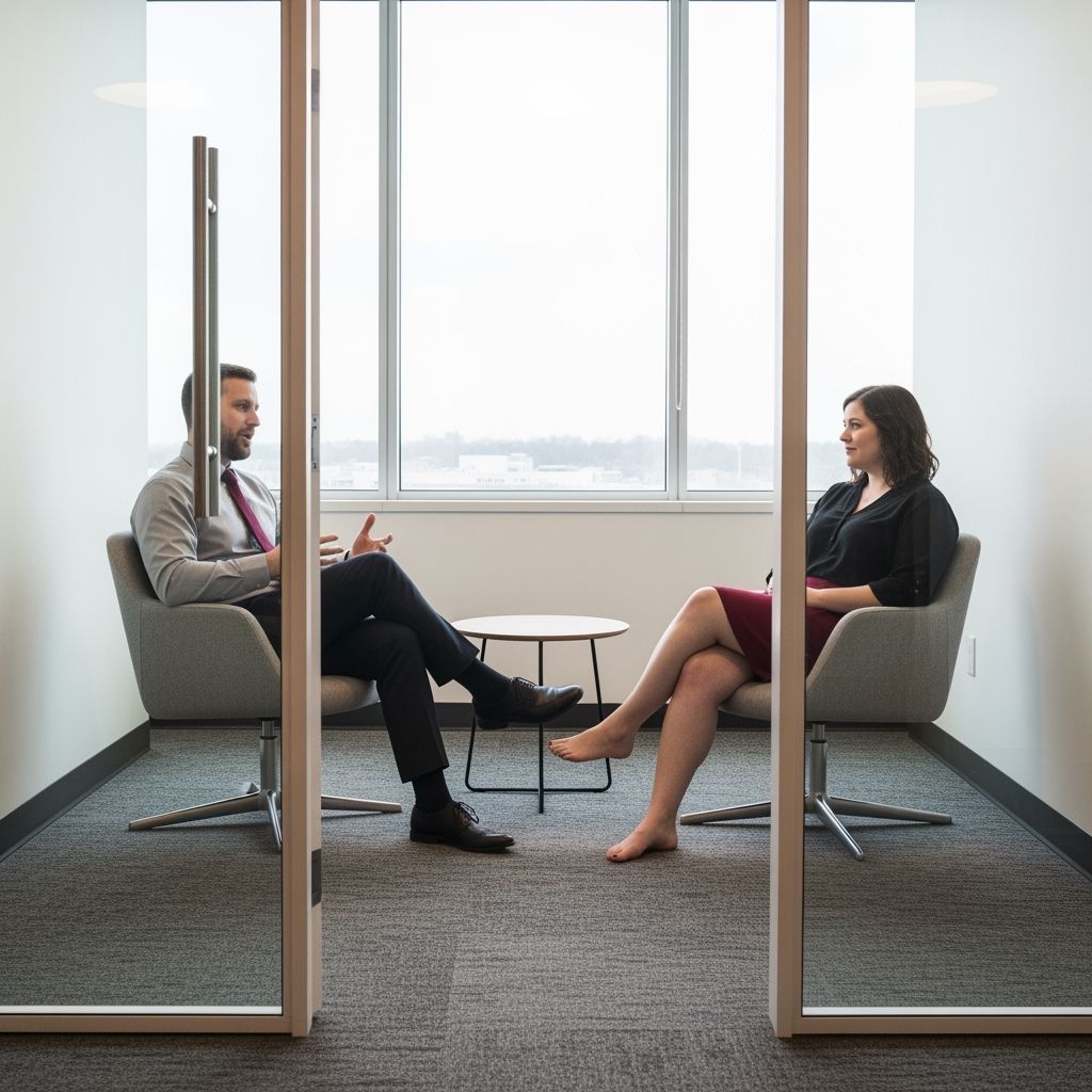 Office Huddle Room Meeting Captured Through Glass Wall