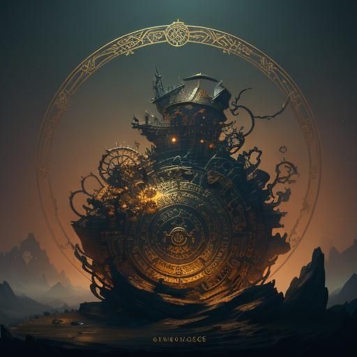 Ornate Wheel of Fortune in Baroque Fantasy Style