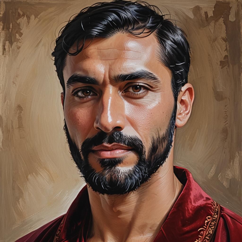 Handsome Peruvian Man Portrait in Impressionist Oil Painting