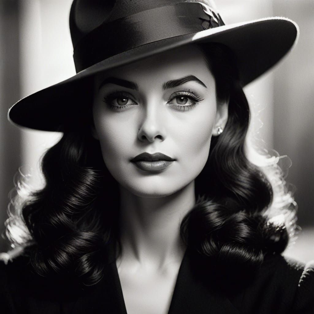 Golden Age Hollywood Beauty in Fedora Hat