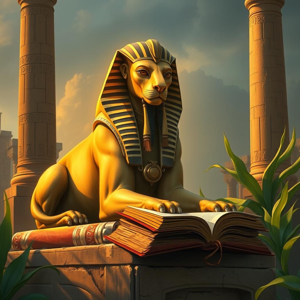 Sphinx Reading Book in Style of Frederic Leighton