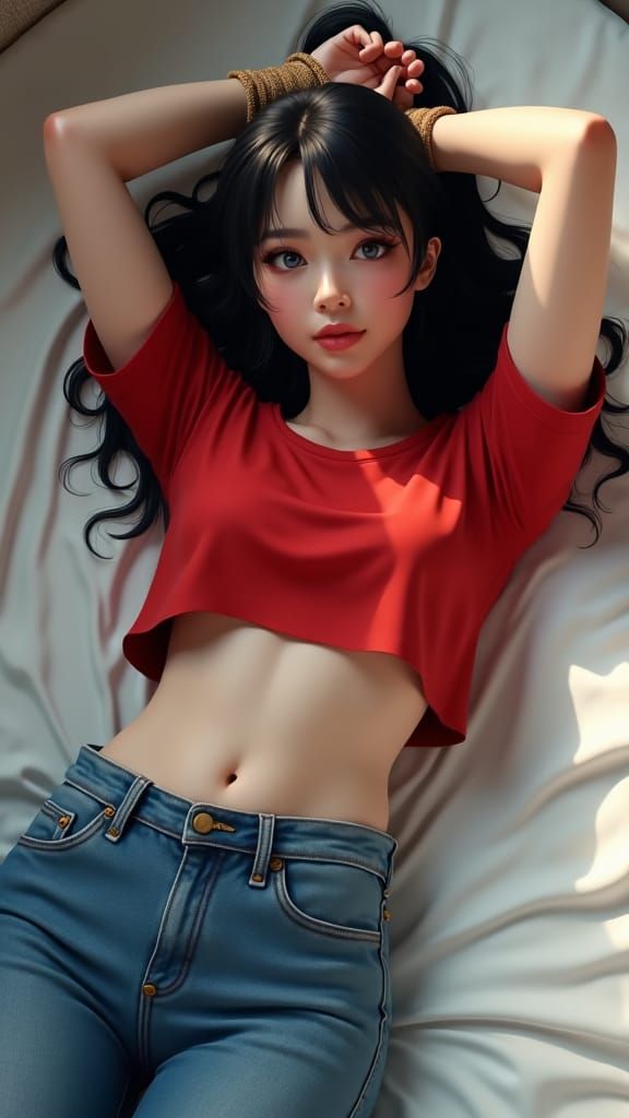 Stunning Woman in Provocative Pose: 3D Anime Art