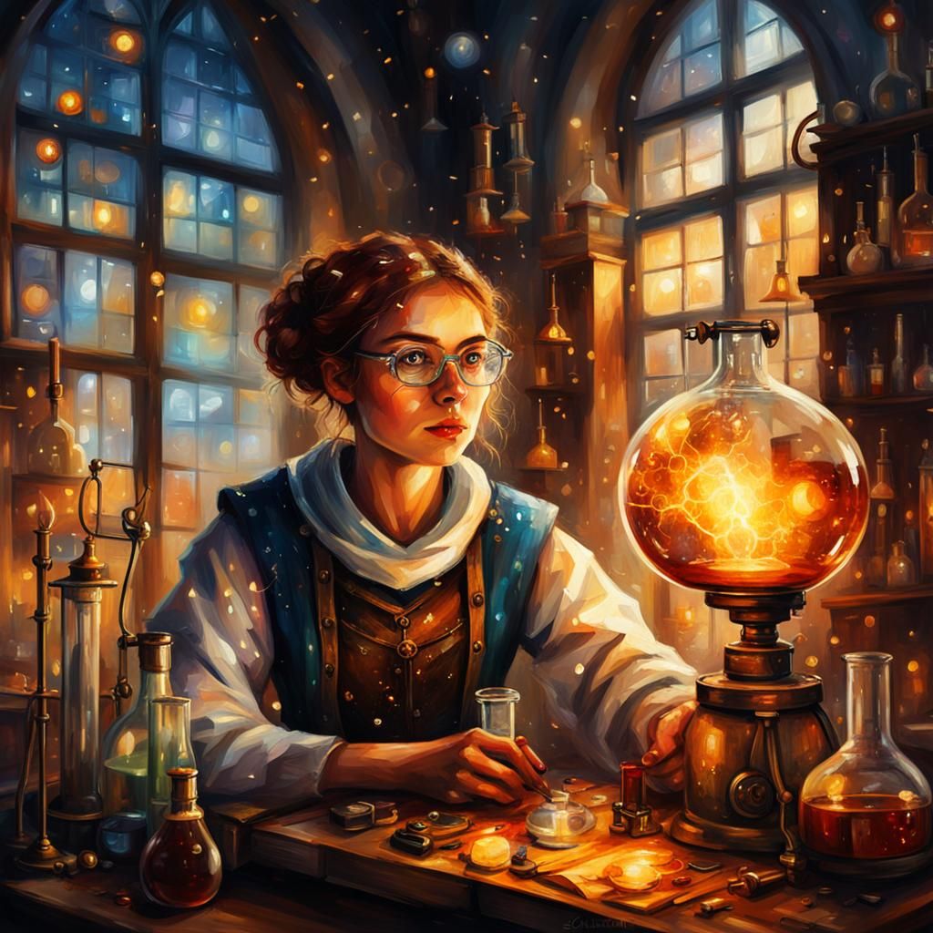 Medieval Female Alchemist at Laboratory. AI image prompt in ...