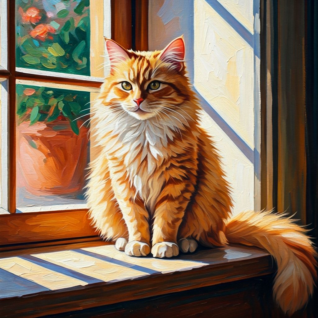 Fluffy Ginger Cat in Impressionist Style