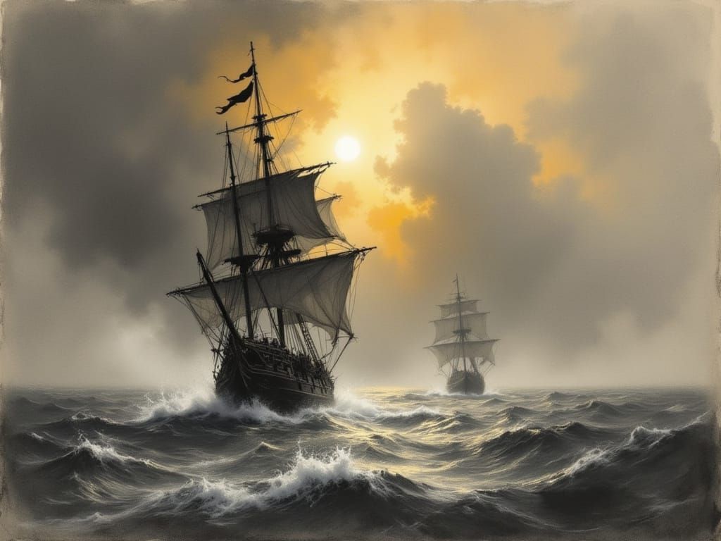 Epic Pirate Ship Cuts Through Turbulent Waves in Dramatic, P...