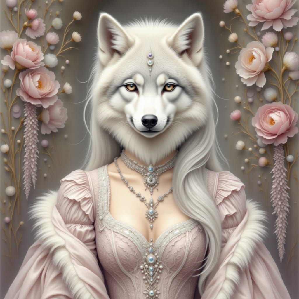 Majestic Wolf Princess in Art Nouveau Style