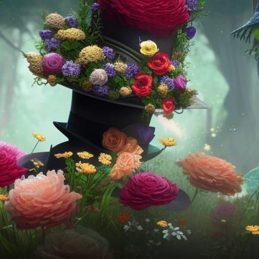 Floral Top Hat: Detailed Fantasy Concept Art