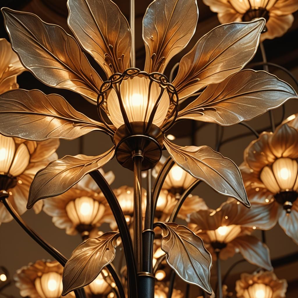Art Nouveau Flower Lamp Blooming at Night