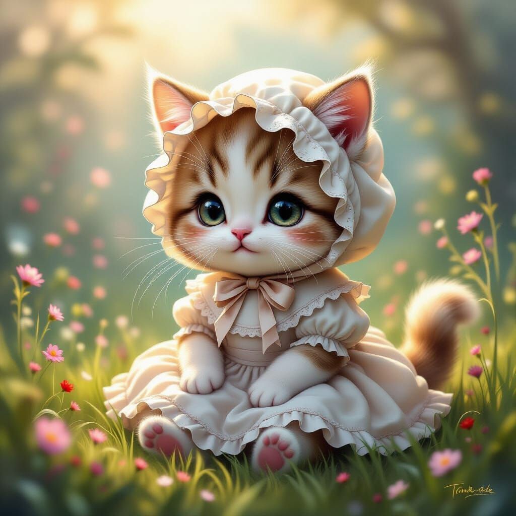 Cute Cat-Sheep Child in Mystical Mist