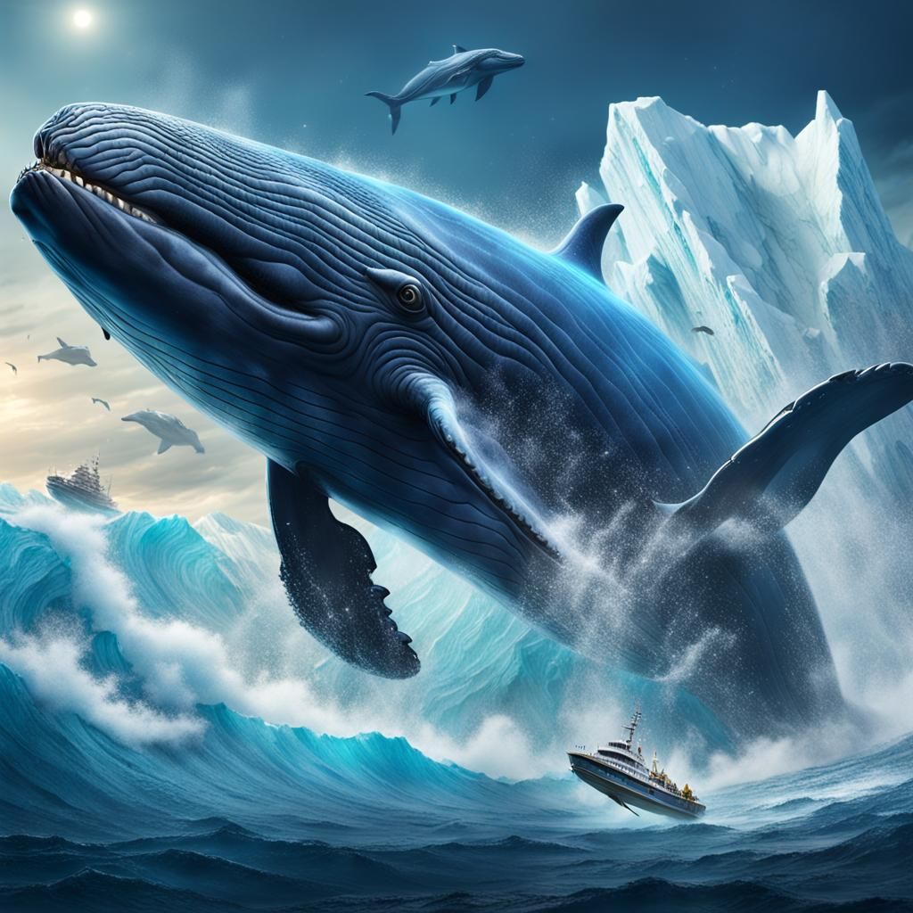 Giant Whales in Turbulent Ocean: Digital Matte Painting