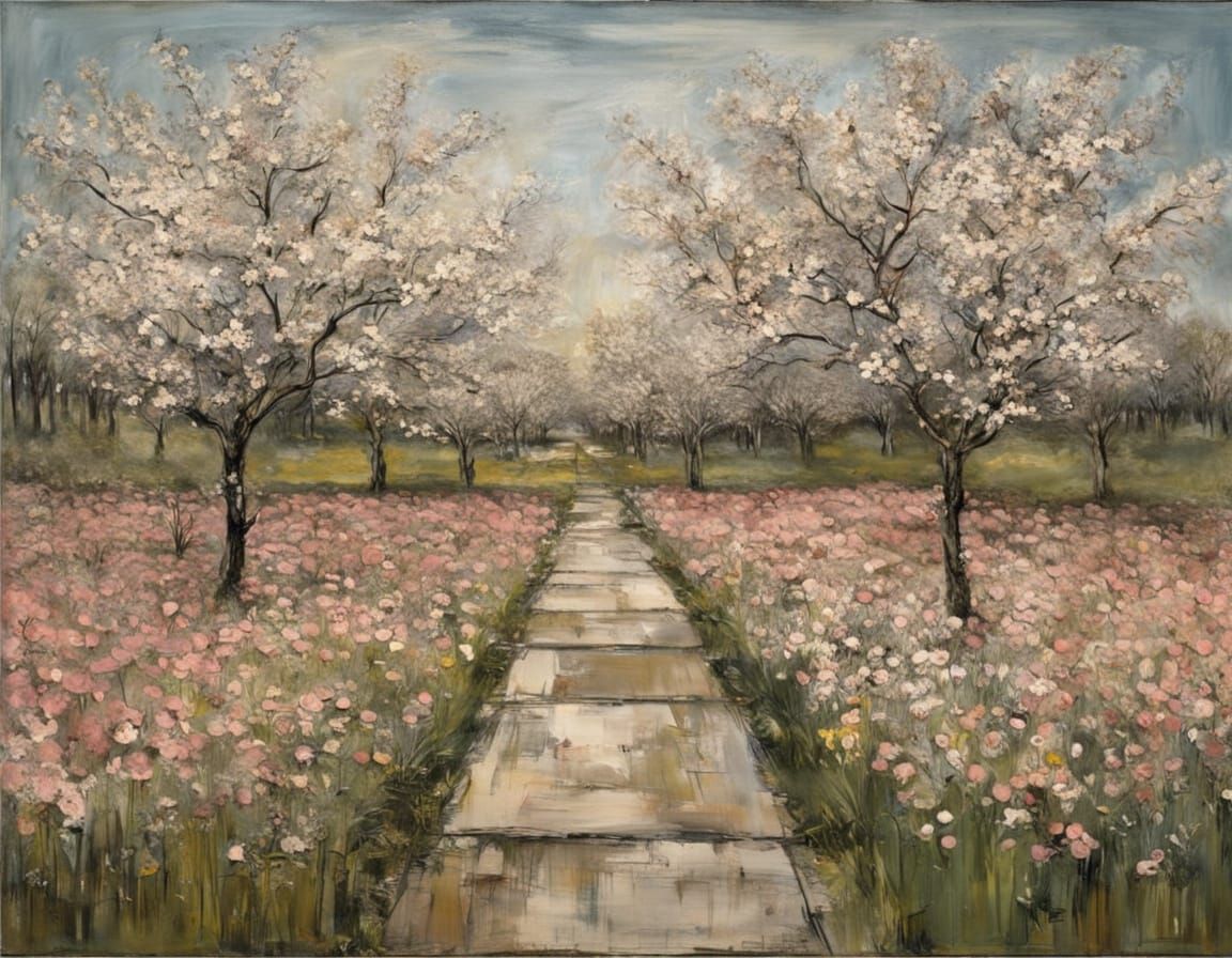 Vibrant Blossom Garden in Abstract Expressionist Style