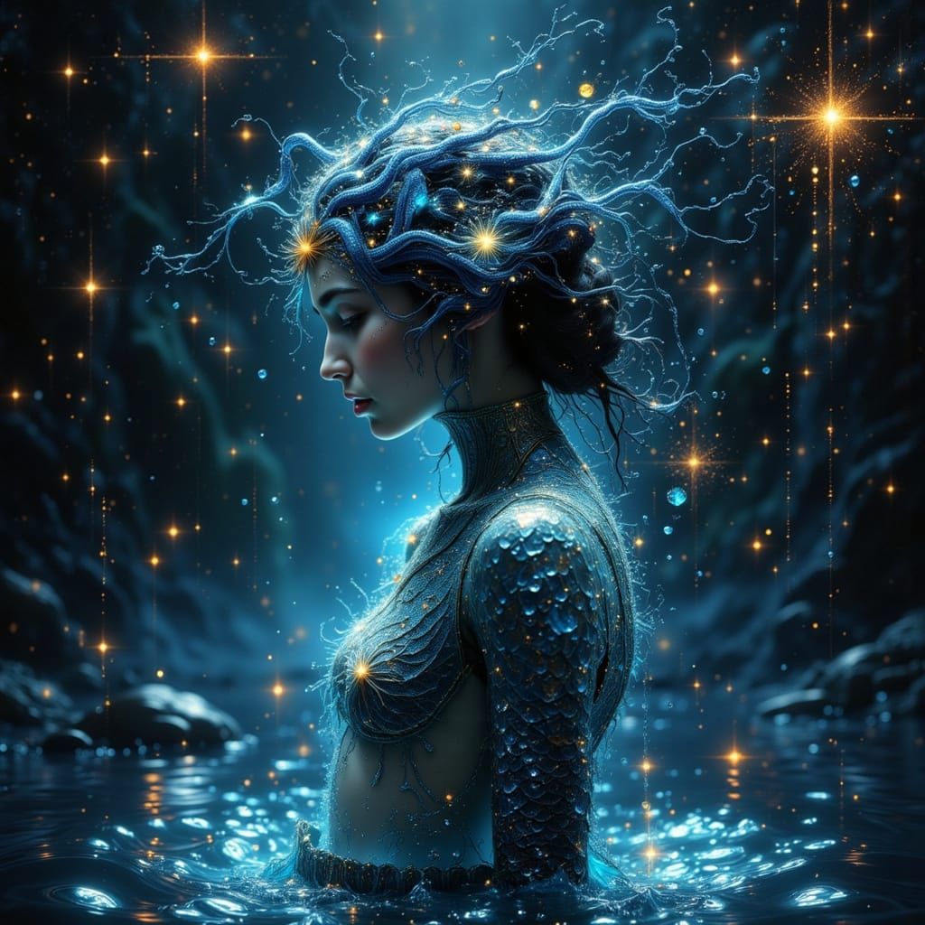 Rusalka Emerges From Cosmic Ocean in Surreal Painting