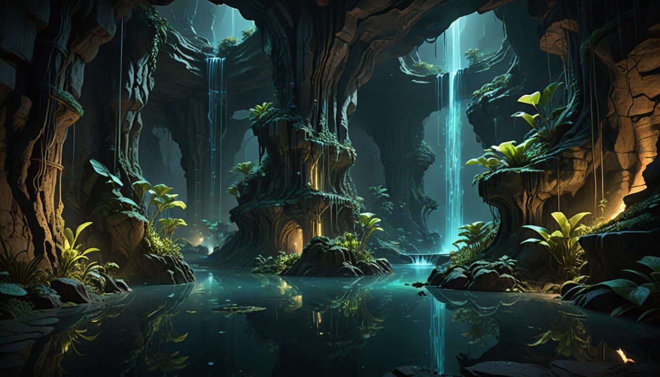 Futuristic Underground Water Plant at Night