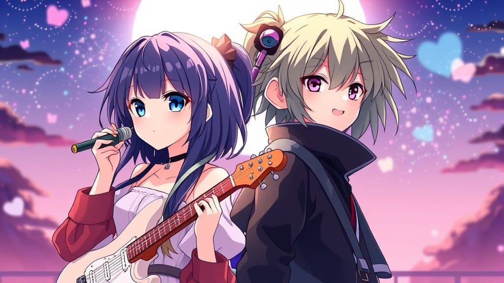 Couple with Unique Anime Hairstyles Enjoying Music