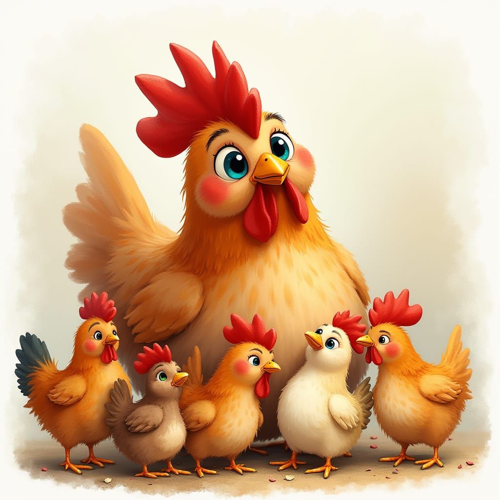 Proud Hen With Blue Eyes Cherishes Chicken Family