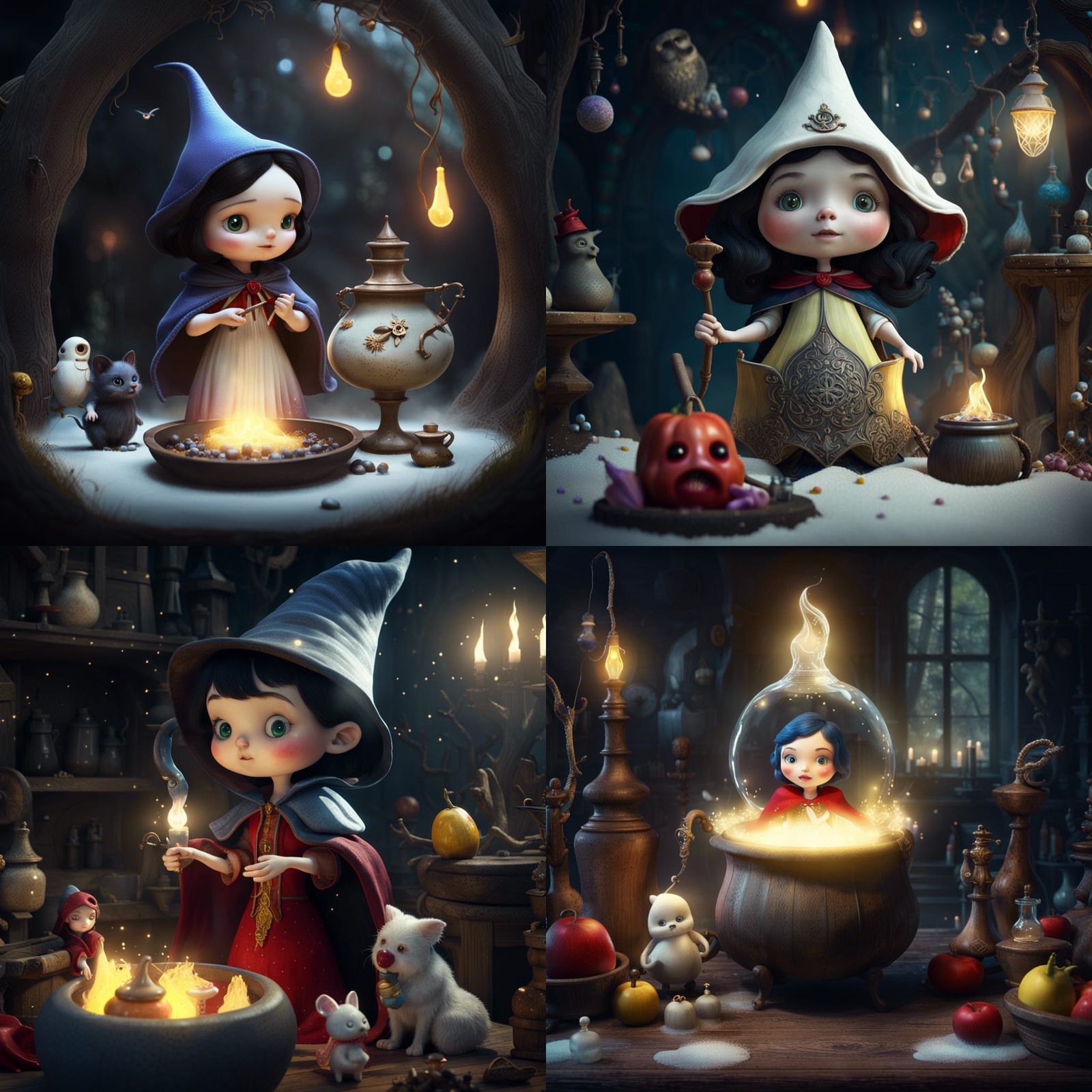 Snow White's Dark Magic: A Fairytale Art Nouveau Scene