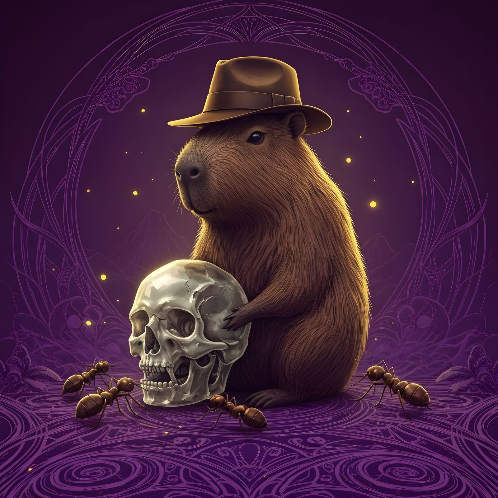 Indiana Jones Capybara with Crystal Skull in Dark Fantasy Ar...