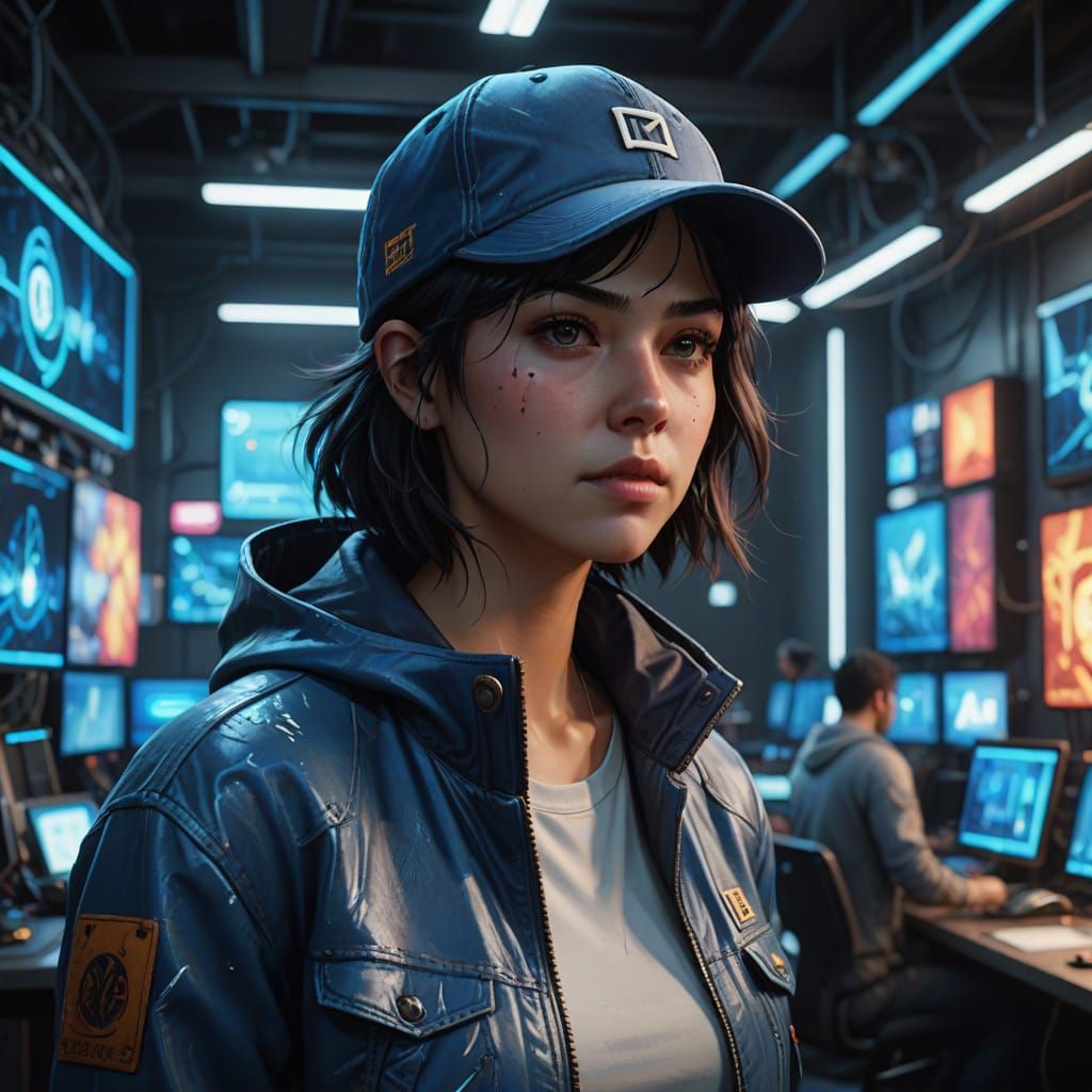 College Girl in High-Tech Computer Room