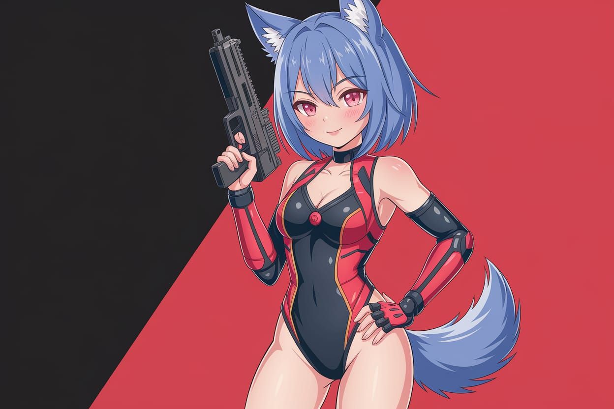 Anime Wolf Girl in Sci-Fi Swim Suit Armor