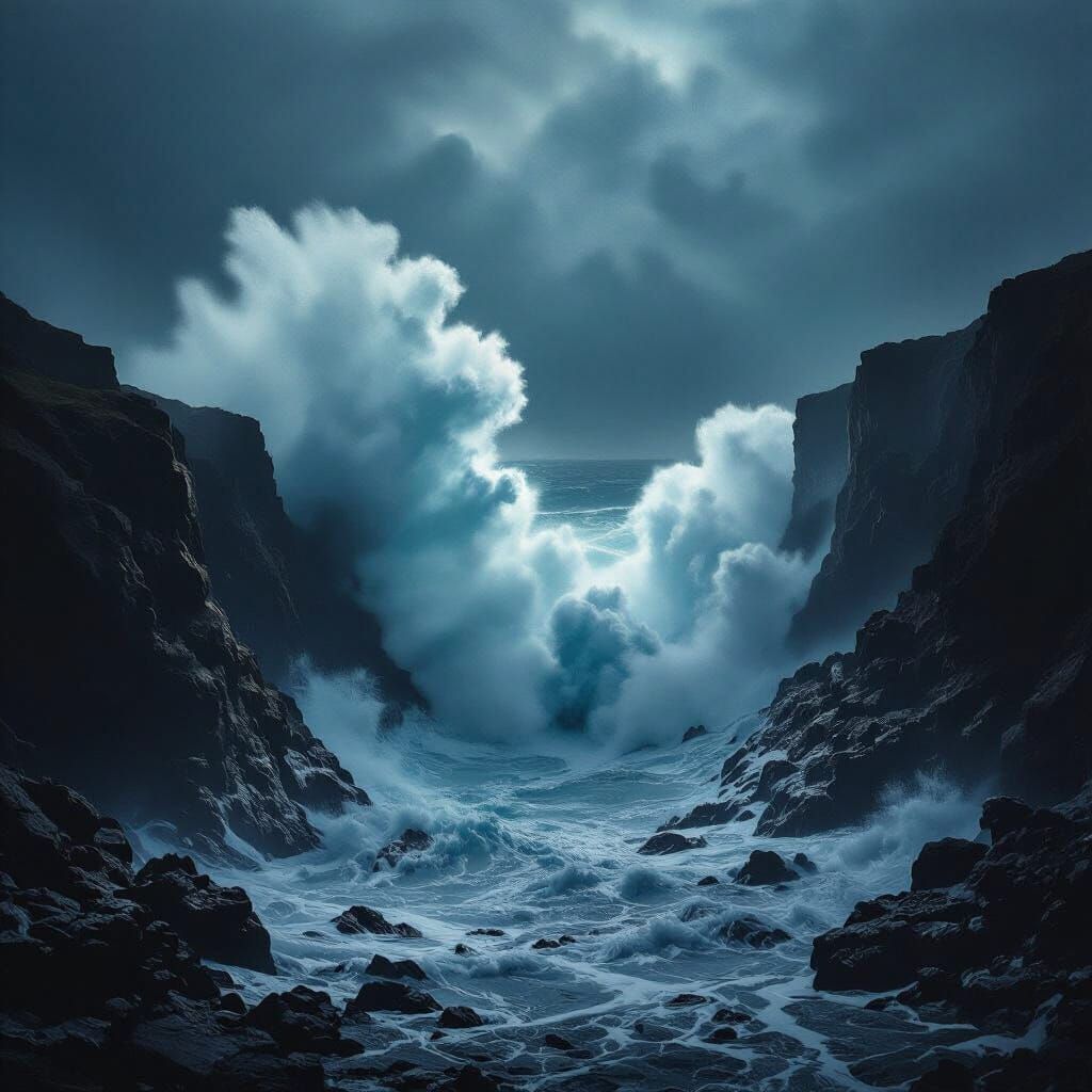 Dramatic Ocean Waves Crash on Cliffs in Storm
