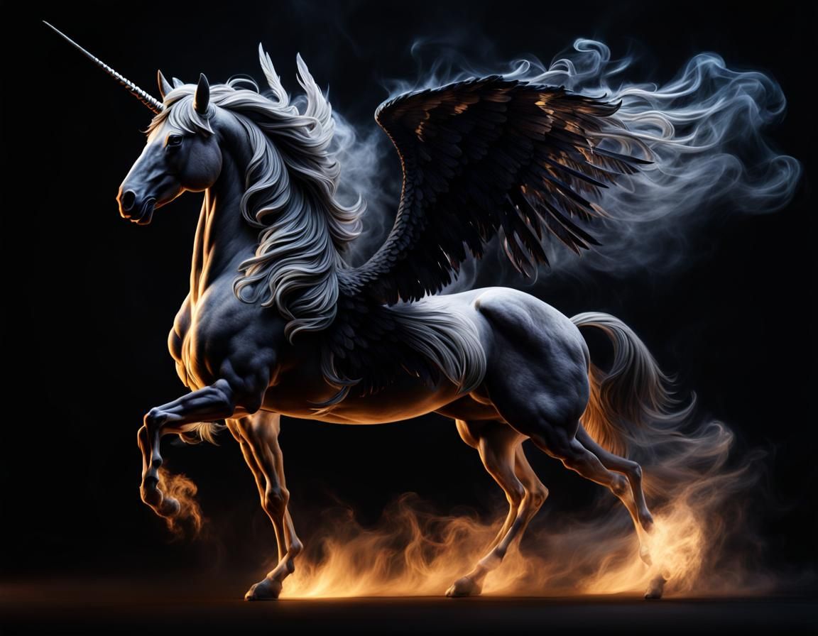Smokey Pegasus Creature in Dramatic Lighting