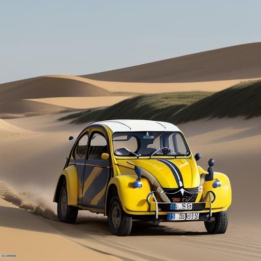 2CV Race Through Dunes in Maximalist Style