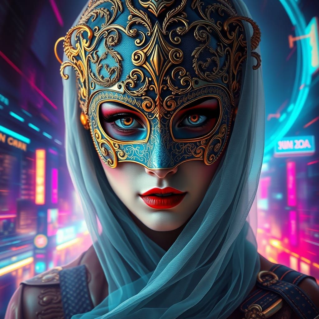 Mysterious Woman in Baroque-Inspired Venetian Mask