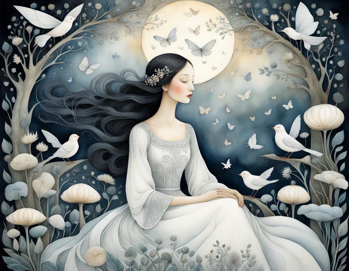 Whimsical Lullaby: Ink and Watercolor Illustration