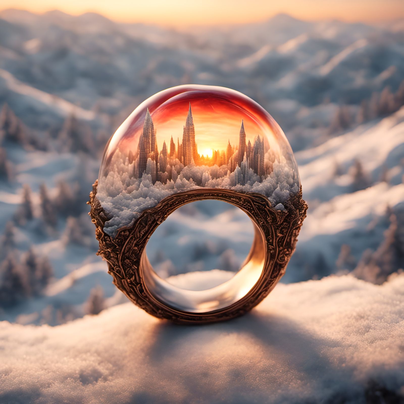 Winter Sunset in Glass Ring, Detailed Photography