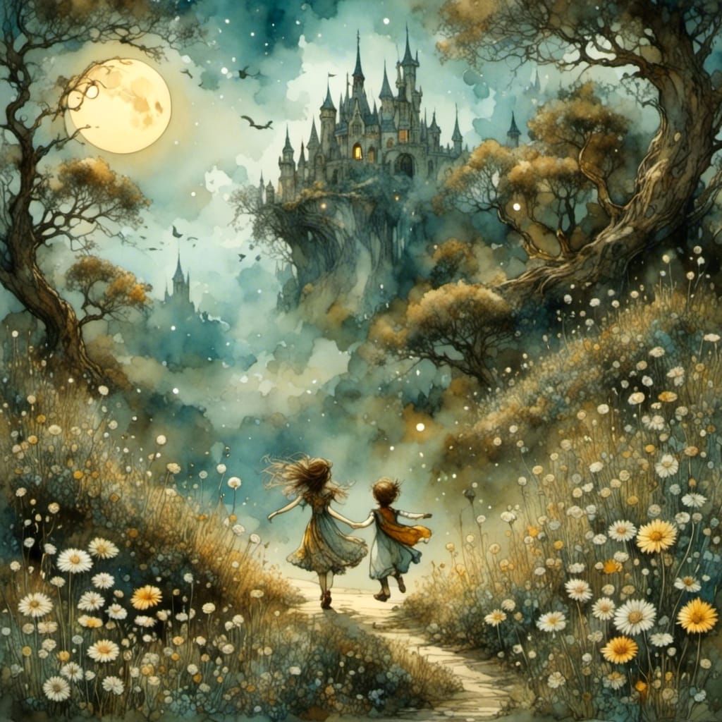 Anthropomorphic Sun and Moon Dancing in Moonlight