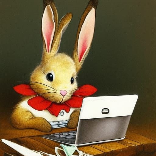 Bunny at the computer.