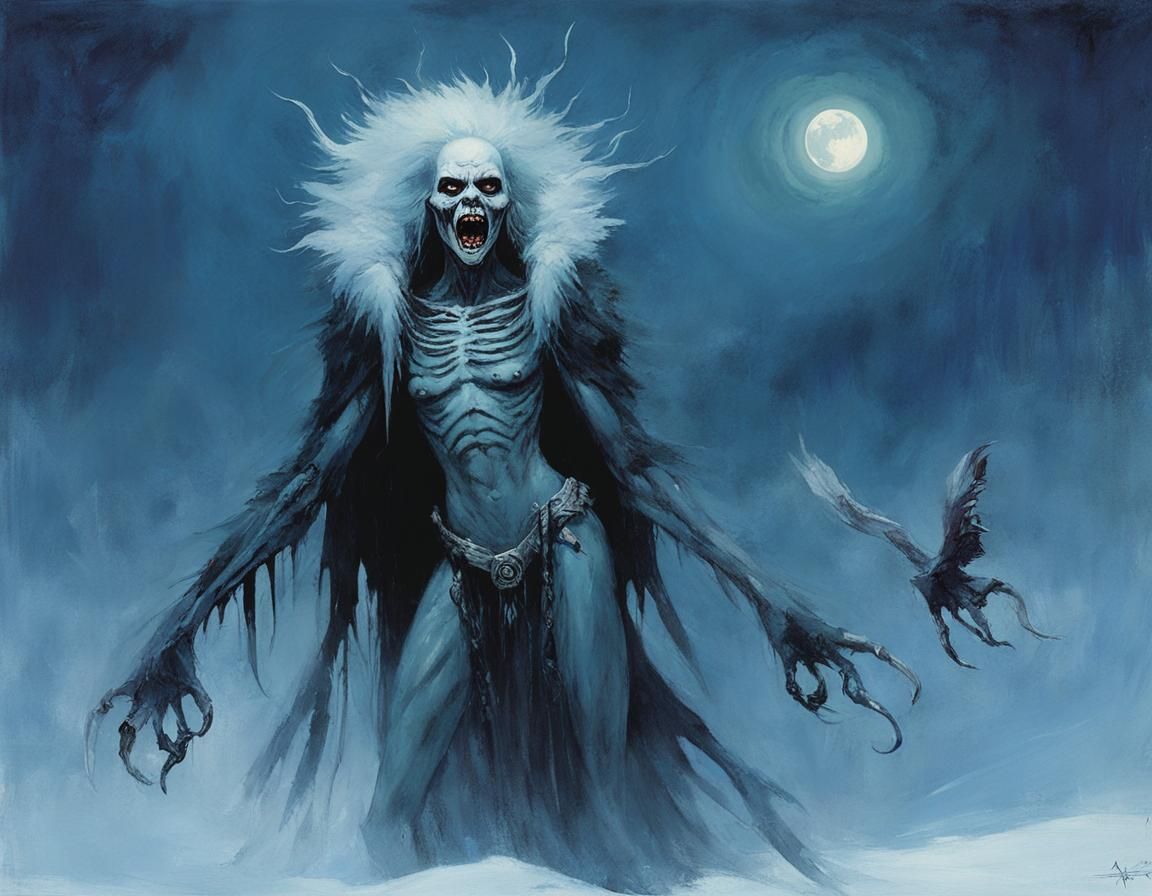 Vampiric Inuit Angiak Revenant in Dark Fantasy Style