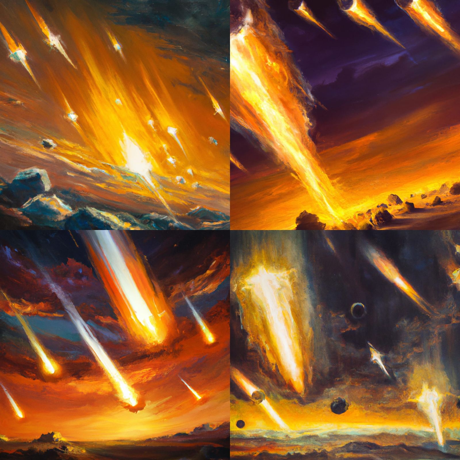 Meteors Rain Down on Earth: Oil Painting