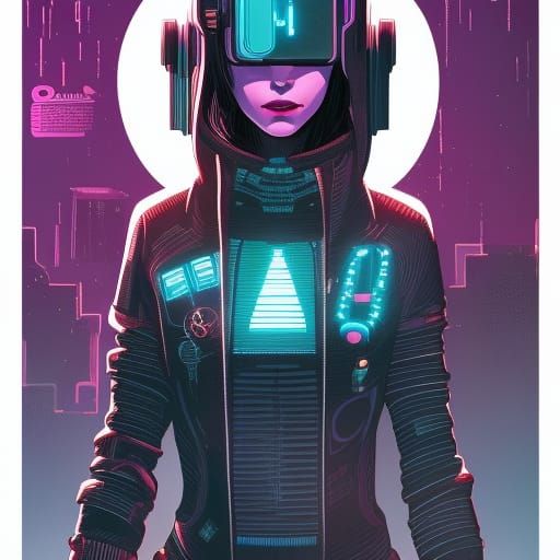 Cyberpunk Cyborg Hacker in Vivid Colors