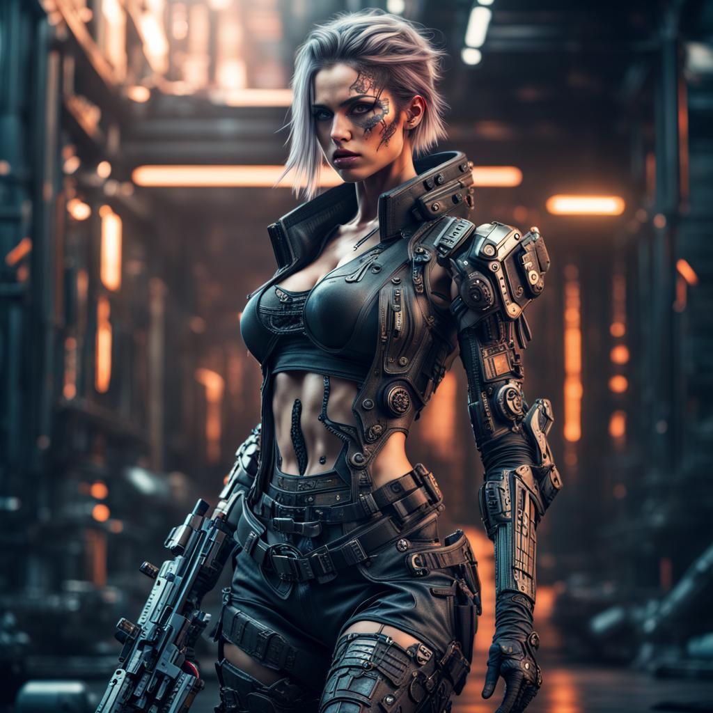 Cyberpunk Warrior Babe with Intricate Details
