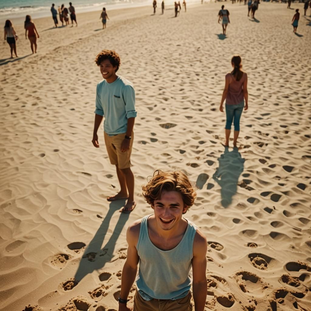 Sunny Beach Scene with Golden Hour Lighting