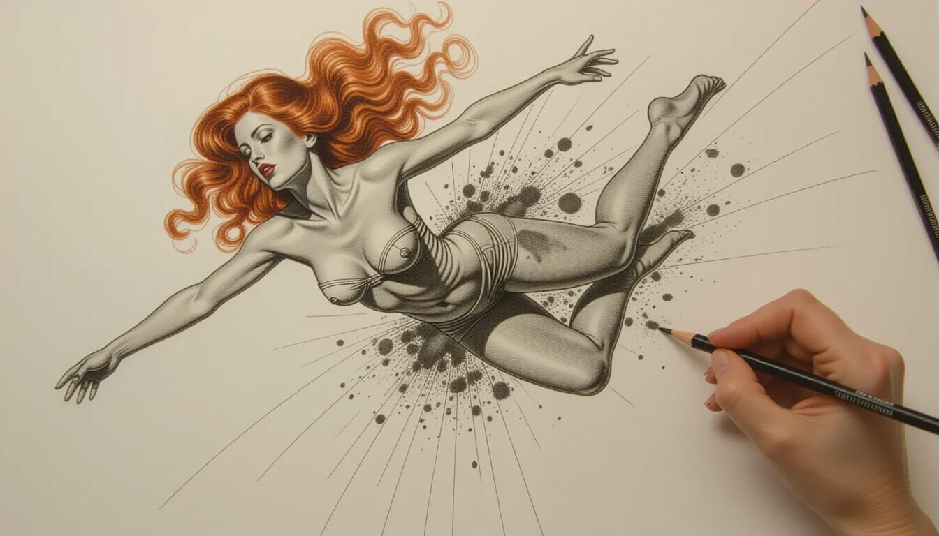 Pencil Sketch Pin-Up Comes Alive Off Paper