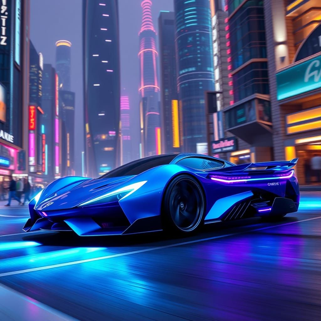 Futuristic Supercar Races Through Neon Metropolis