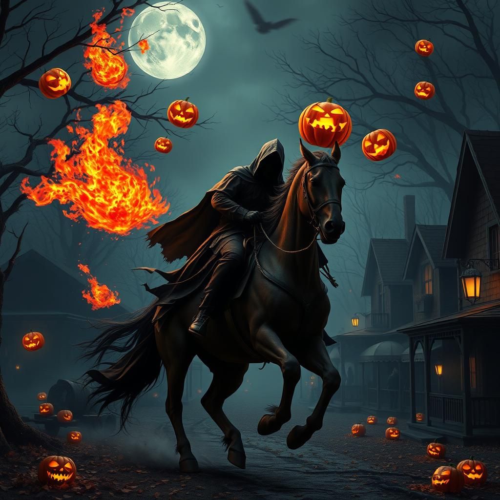 The headless horseman riding and throwing explosive pumpkins...