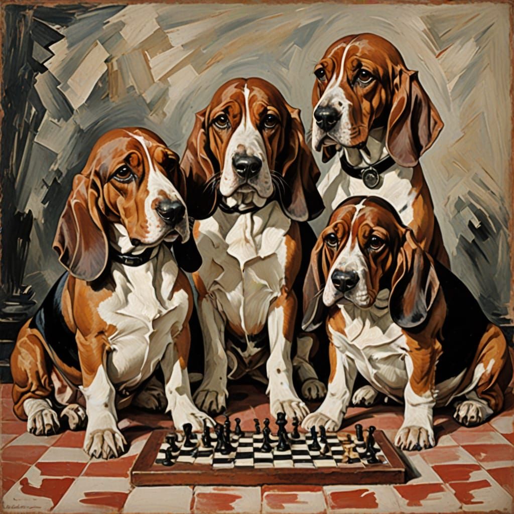Basset Hounds Play Meat Chess in Expressive Style