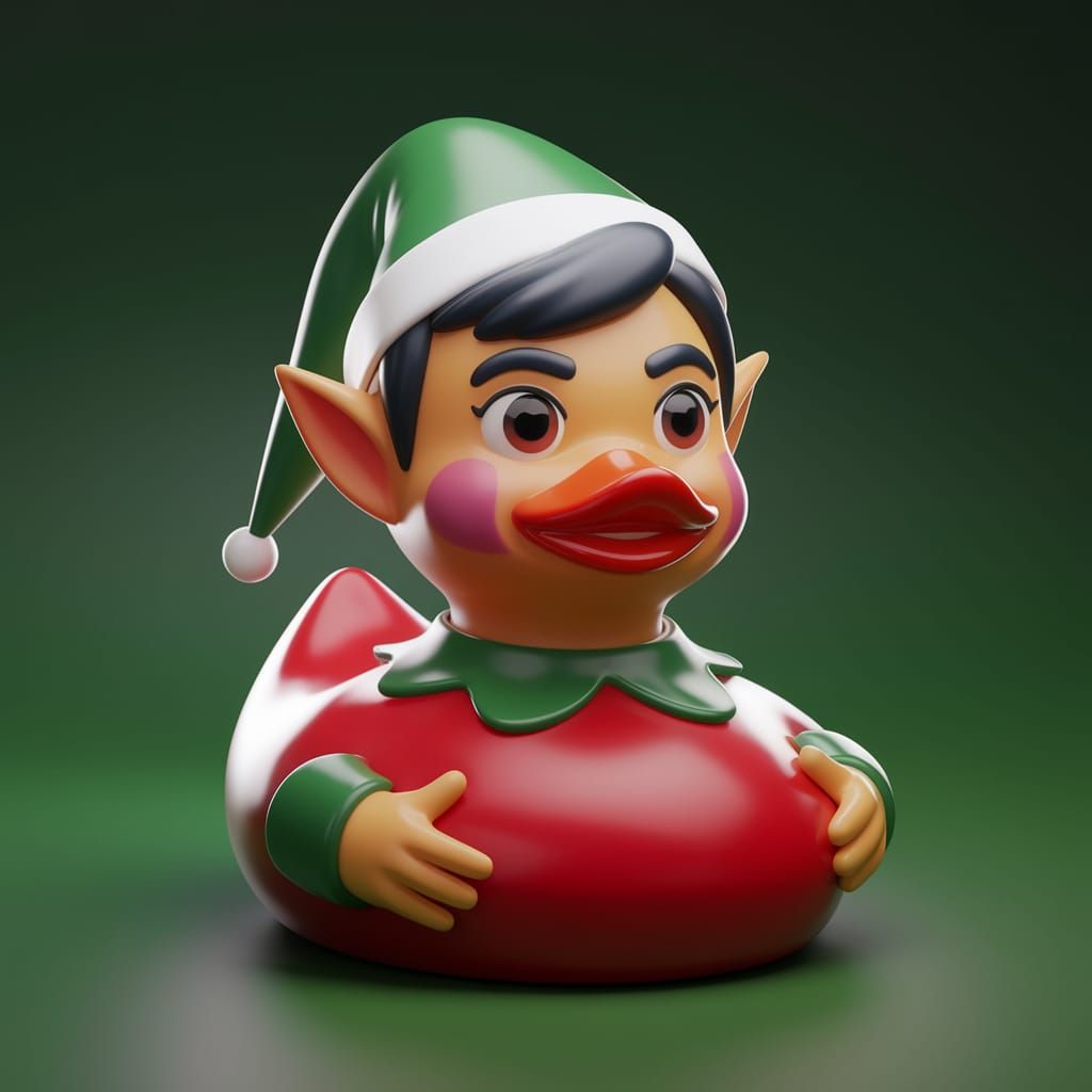 Quacking Christmas Elf in Rubber Duck Costume