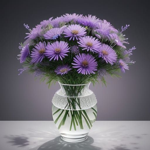 Vibrant Purple Asters in Crystal Vase